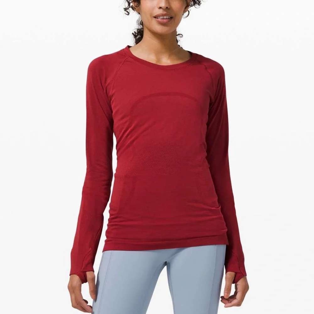 335 Lululemon Swiftly Tech Long Sleeve 2.0 Dark Red (Size 18, NWT) MSRP $78